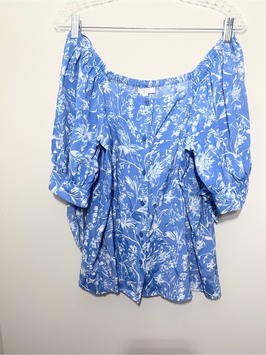LC Lauren Conrad Tops - LC Lauren Conrad Blue and White Floral Off-Shoulder Blouse